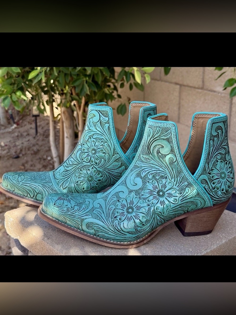 Myra Bag Turquoise Floral Tooled Leather Ankle Booties - Picture 13 of 16